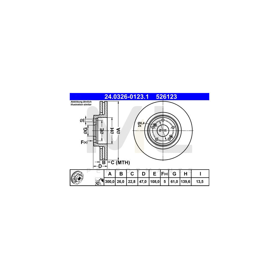 ATE PowerDisc 24.0326-0123.1 Brake Disc for RENAULT LAGUNA Vented, Coated, High-carbon  - 1 piece