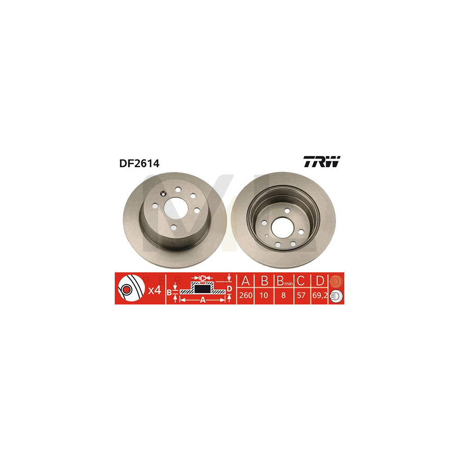 TRW DF2614 Brake Disc Solid, Painted, with bolts/screws  - 1 piece
