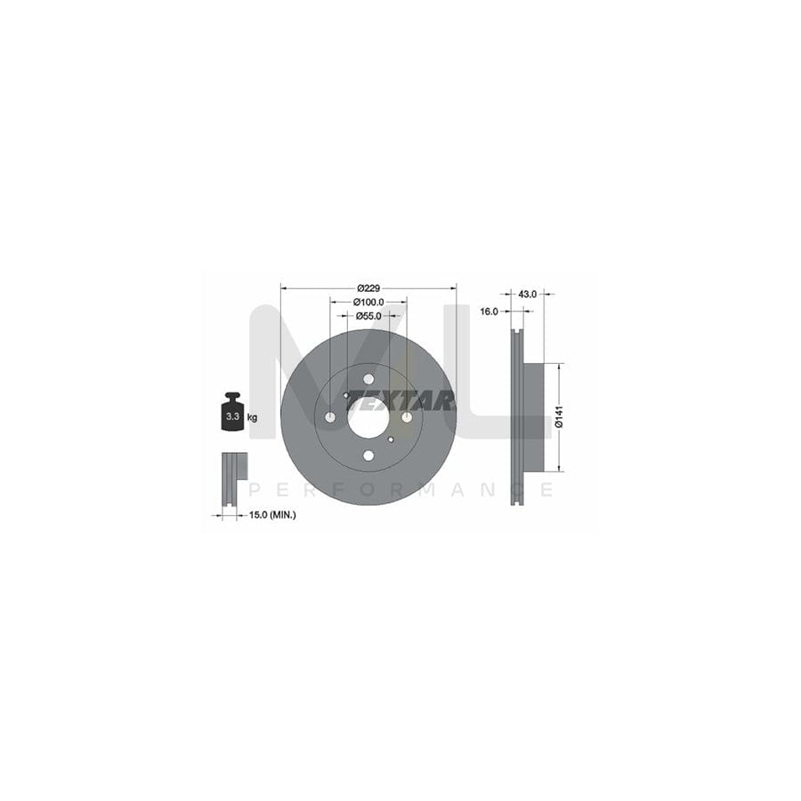 TEXTAR 92097900 Brake Disc for TOYOTA STARLET Internally Vented, without wheel hub, without wheel studs  - 1 piece