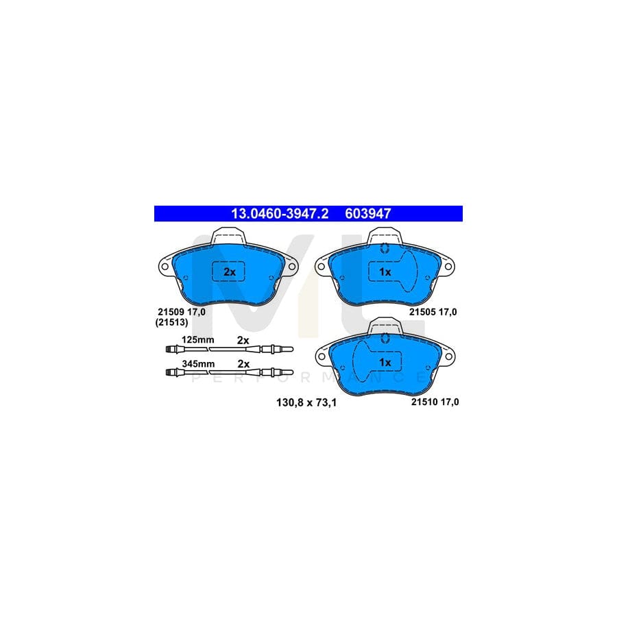 ATE 13.0460-3947.2 Brake pad set for CITRO?? XM incl. wear warning contact