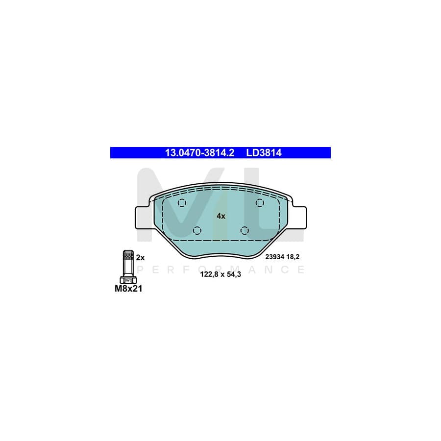 ATE Ceramic 13.0470-3814.2 Brake pad set for RENAULT MEGANE excl. wear warning contact, not prepared for wear indicator, with brake caliper screws