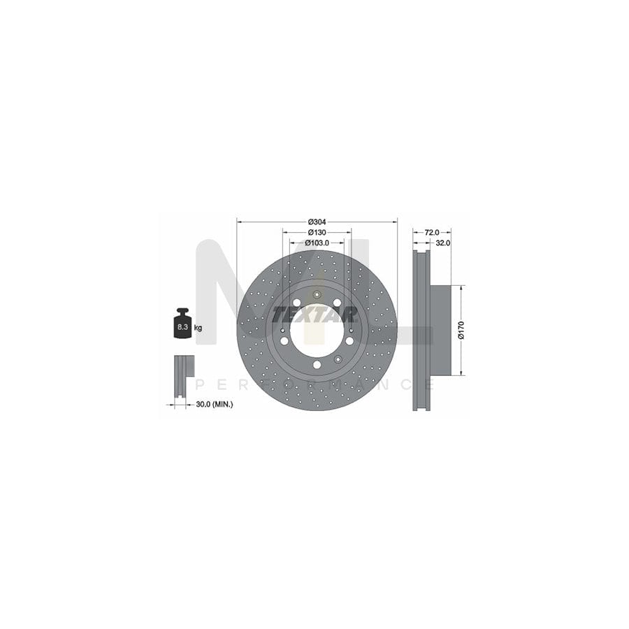 TEXTAR 92076100 Brake Disc for PORSCHE 911 Internally Vented, Perforated, without wheel hub, without wheel studs