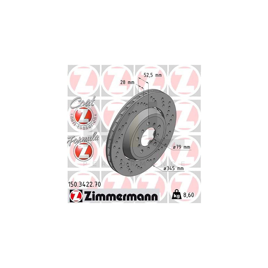ZIMMERMANN FORMULA Z COAT Z 150.3422.70 Brake Disc Perforated, Two-piece brake disc, Vented, Coated, Alloyed / High-carbon