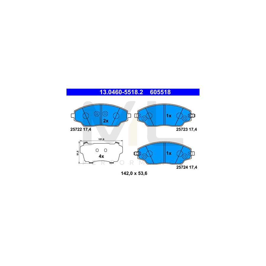 ATE 13.0460-5518.2 Brake pad set with acoustic wear warning, with anti-squeak plate