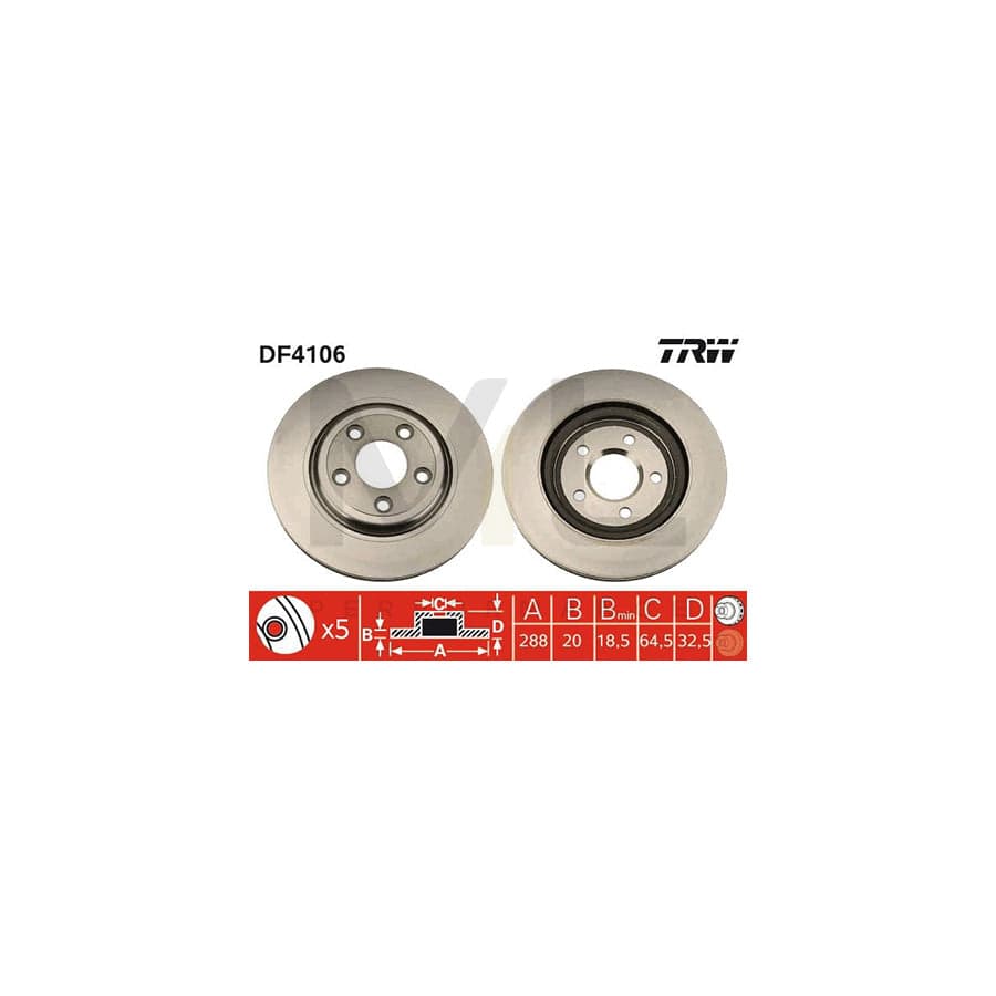 TRW DF4106 Brake Disc Vented, Painted  - 1 piece