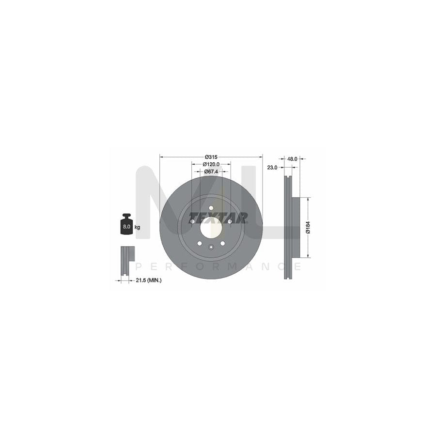 TEXTAR PRO 92187303 Brake Disc Internally Vented, Coated, without wheel hub, without wheel studs  - 1 piece