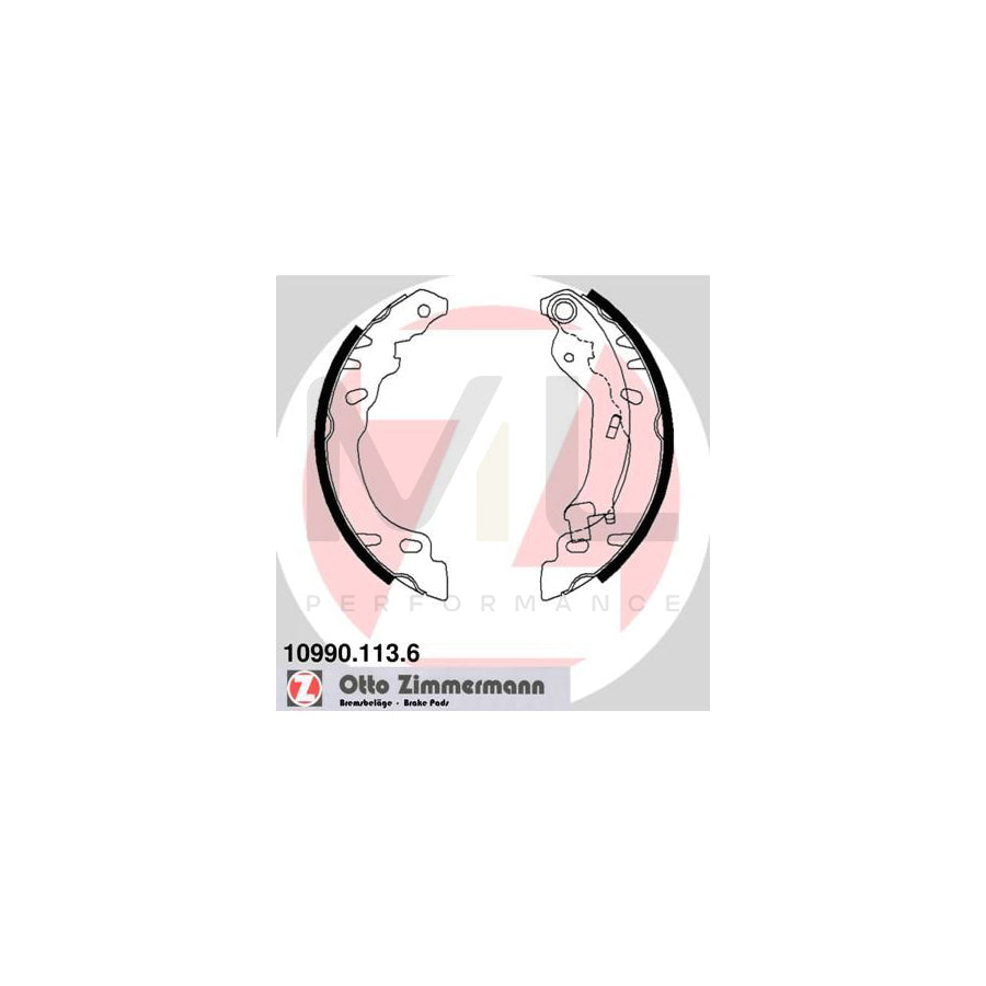 ZIMMERMANN 10990.113.6 Brake Shoe Set Photo corresponds to scope of supply, with lever