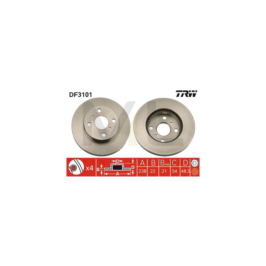 TRW DF3101 Brake Disc Vented, Painted  - 1 piece