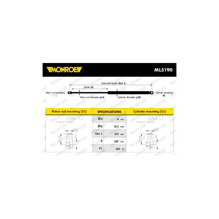 Monroe Ml5190 Tailgate Strut for Renault Laguna Iihatchback (Bg)