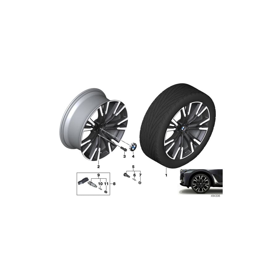 Genuine BMW 36116885143 G07 Disk Wheel, Light Alloy, In Orbitgrey 9,5JX22 ET:32 (Inc. X7 M50iX, X7 30dX & X7 M50dX)