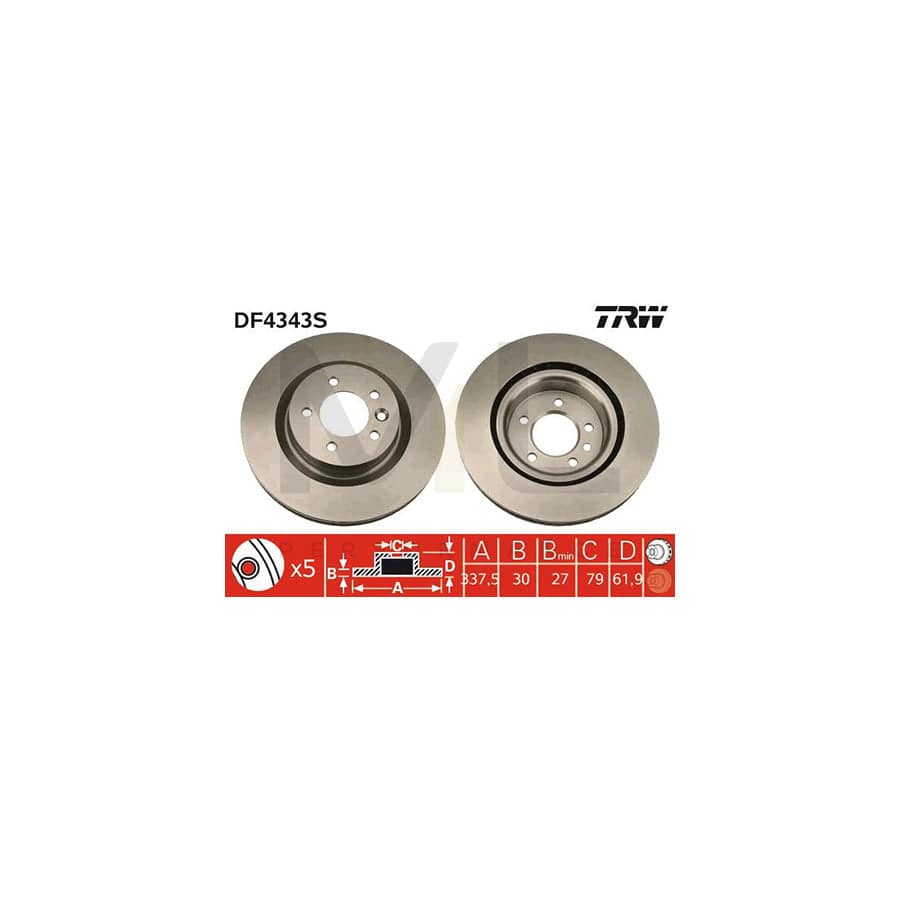 TRW DF4343S Brake Disc Vented, Painted  - 1 piece