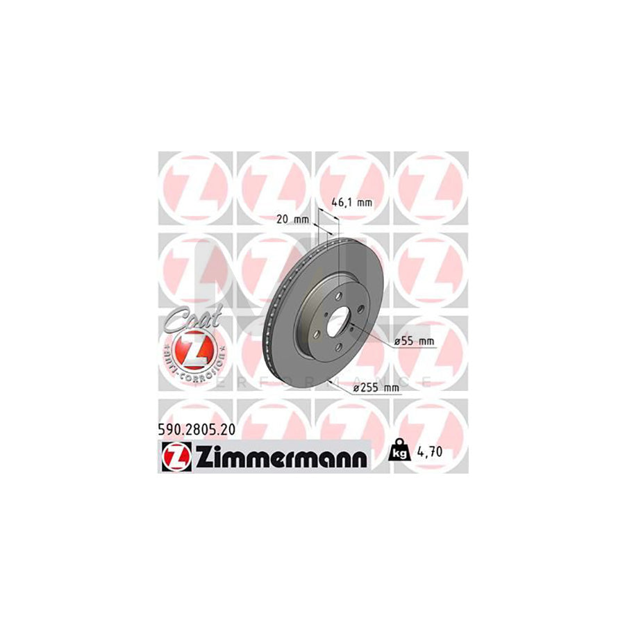 ZIMMERMANN COAT Z 590.2805.20 Brake Disc Internally Vented, Coated  - 1 piece