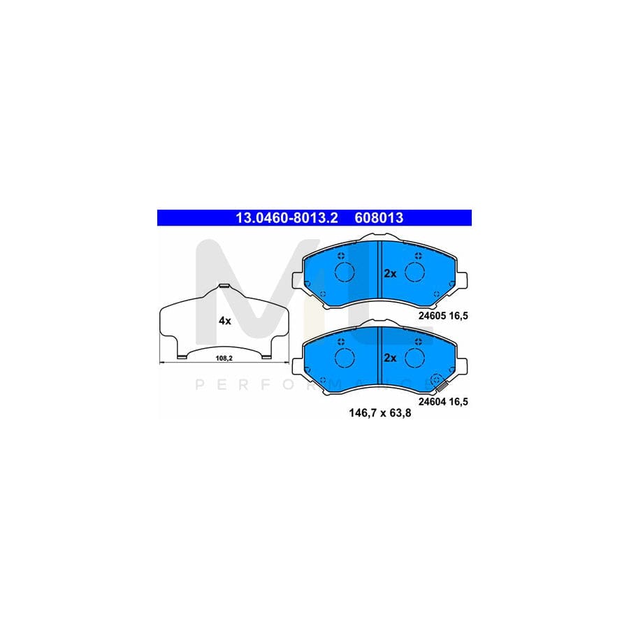 ATE 13.0460-8013.2 Brake pad set with acoustic wear warning, with anti-squeak plate