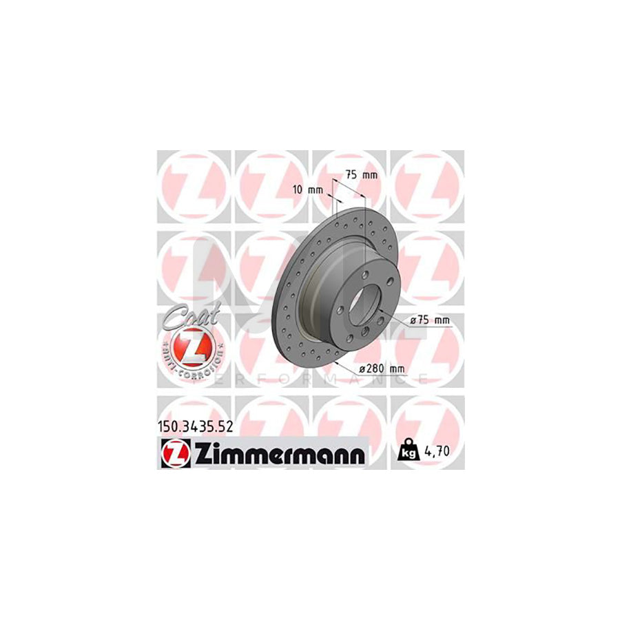 ZIMMERMANN 150.3435.52 Brake Disc for BMW Z4 Roadster (E85) Perforated, Solid, Coated, High-carbon  - 1 piece