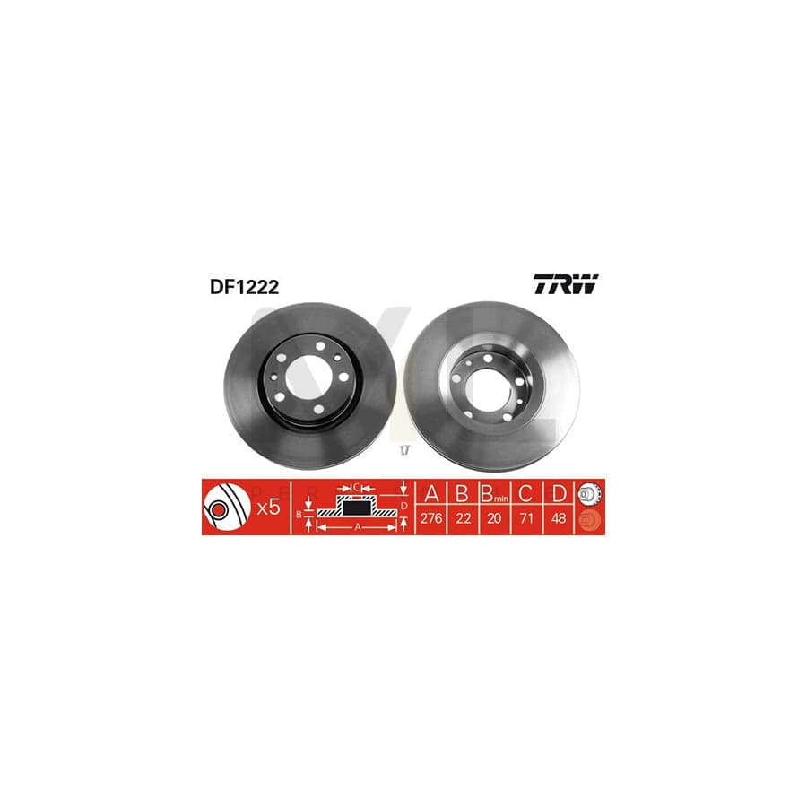TRW DF1222 Brake Disc Vented, Painted, High-carbon, with bolts/screws  - 1 piece