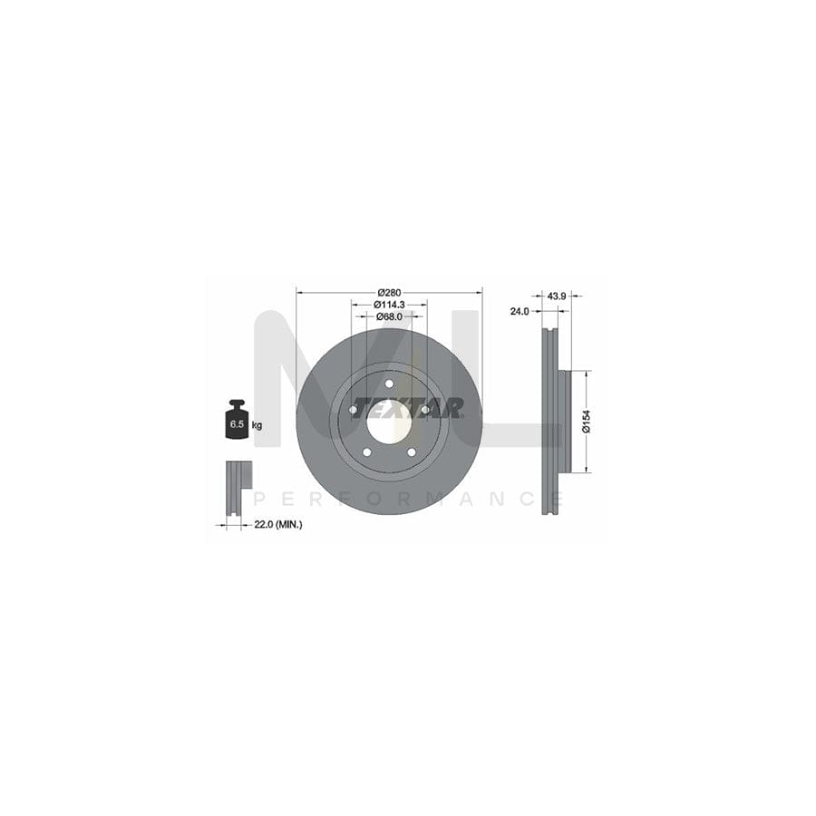 TEXTAR PRO 92232203 Brake Disc Internally Vented, Coated, without wheel hub, without wheel studs  - 1 piece