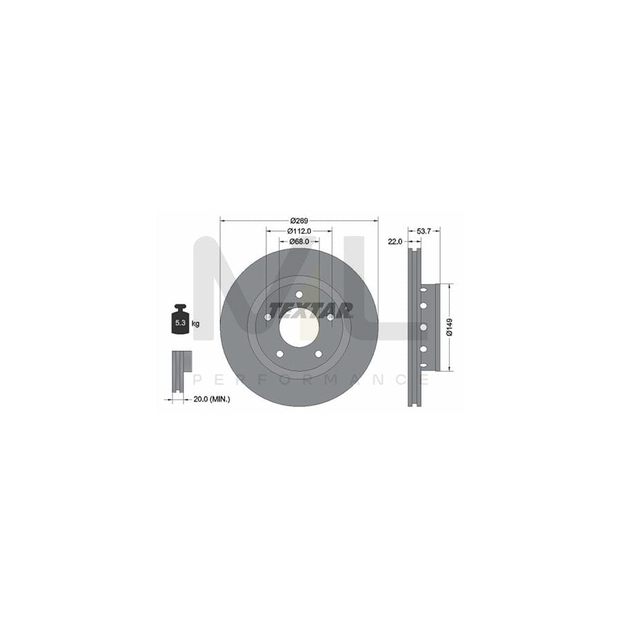TEXTAR PRO 92176803 Brake Disc Externally Vented, Coated, without wheel hub, without wheel studs  - 1 piece