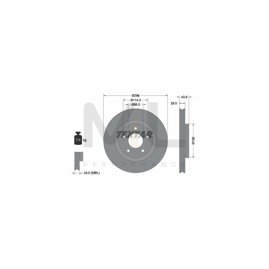TEXTAR PRO 92167403 Brake Disc Internally Vented, Coated, without wheel hub, without wheel studs  - 1 piece