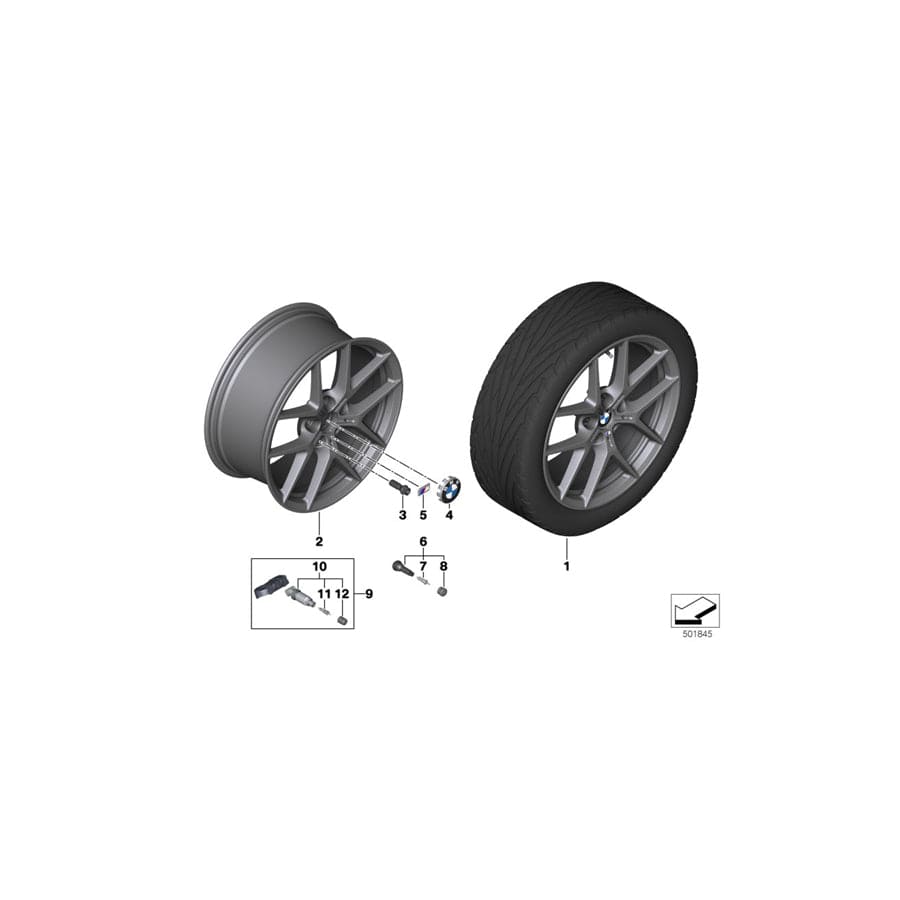 Genuine BMW 36118092353 F40 F44 Disk Wheel, Light Alloy, In Orbitgrey 8JX18 ET:54 (Inc. 116d, 220d & M235iX)