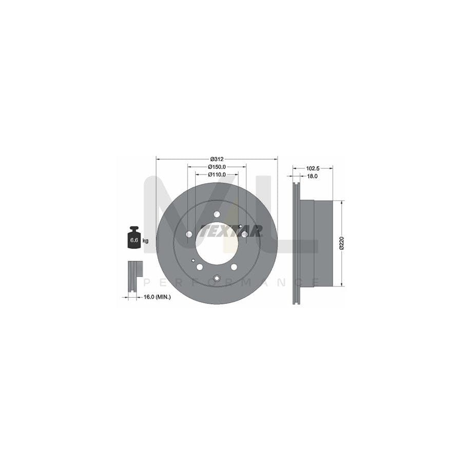 TEXTAR PRO 92249403 Brake Disc for TOYOTA LAND CRUISER Internally Vented, Coated, without wheel hub, without wheel studs  - 1 piece