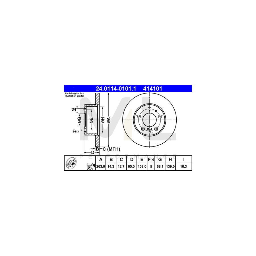 ATE 24.0114-0101.1 Brake Disc Solid, Coated  - 1 piece