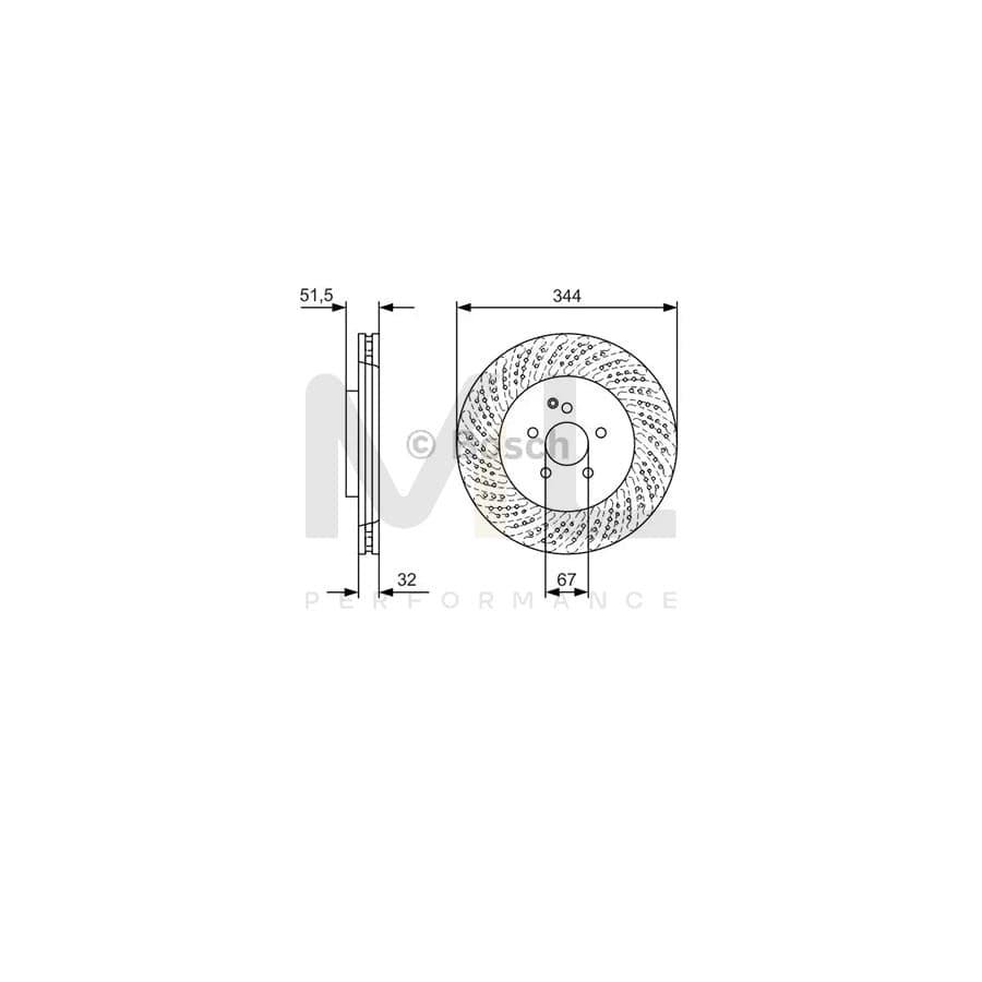 BOSCH 0 986 479 D07 Brake Disc suitable for MERCEDES-BENZ CLS Slotted / Perforated, Vented, Coated, High-carbon, with bolts/screws | ML Performance Car Parts