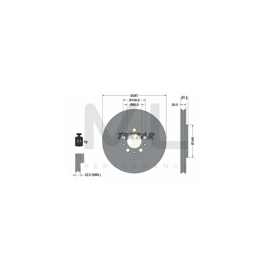 TEXTAR 92106600 Brake Disc Externally Vented, without wheel hub, without wheel studs  - 1 piece