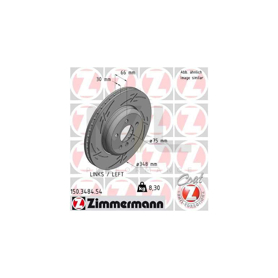 ZIMMERMANN BLACK Z 150.3484.54 Brake Disc for BMW 5 Series Internally Vented, Slotted, Coated, High-carbon
