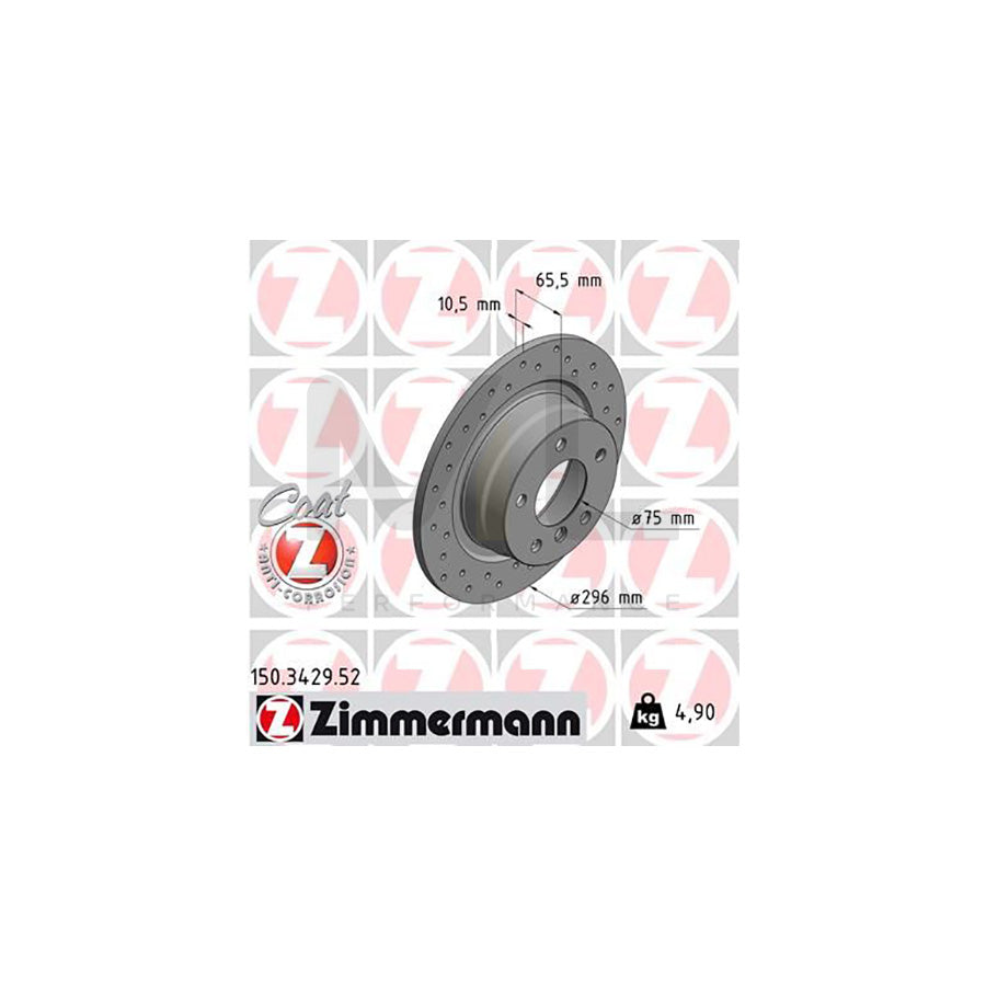 ZIMMERMANN SPORT COAT Z 150.3429.52 Brake Disc Perforated, Solid, Coated, High-carbon  - 1 piece