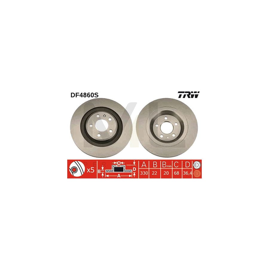 TRW DF4860S Brake Disc Vented, Painted, High-carbon  - 1 piece