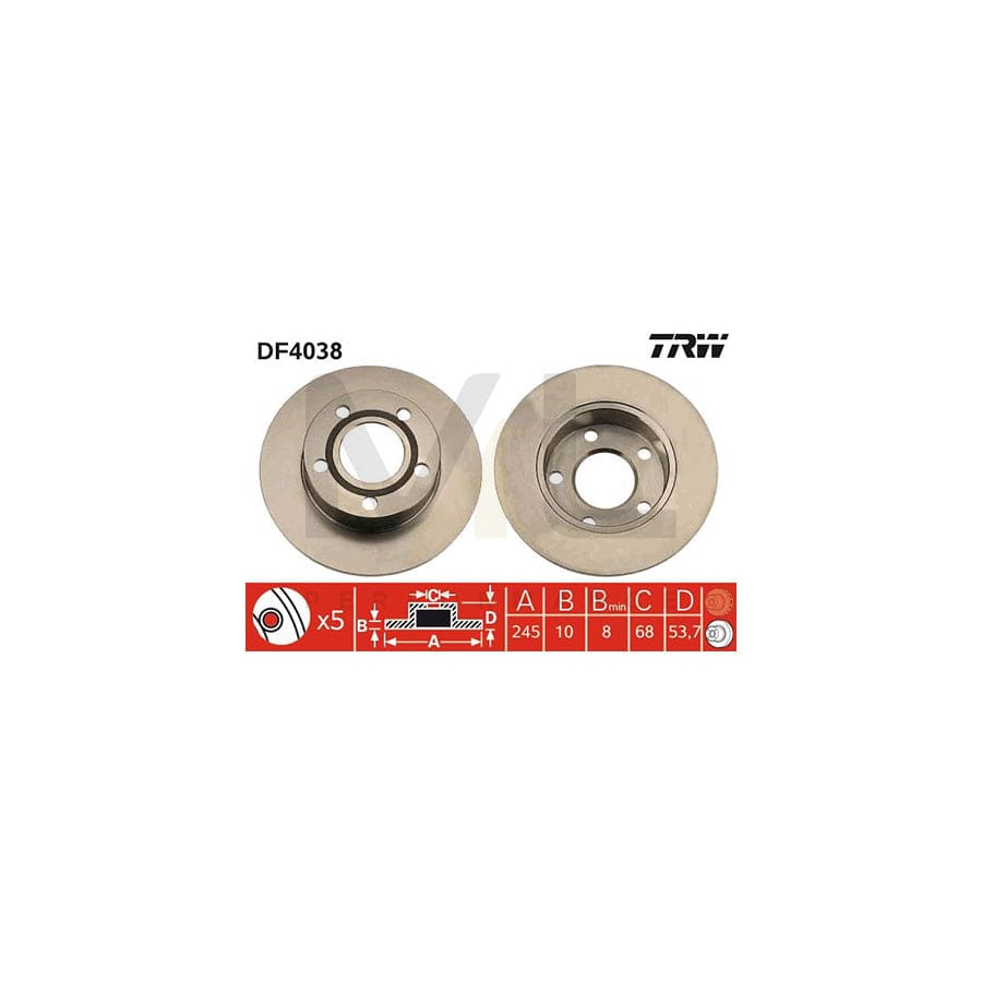 TRW DF4038 Brake Disc for AUDI A6 Solid, Painted  - 1 piece