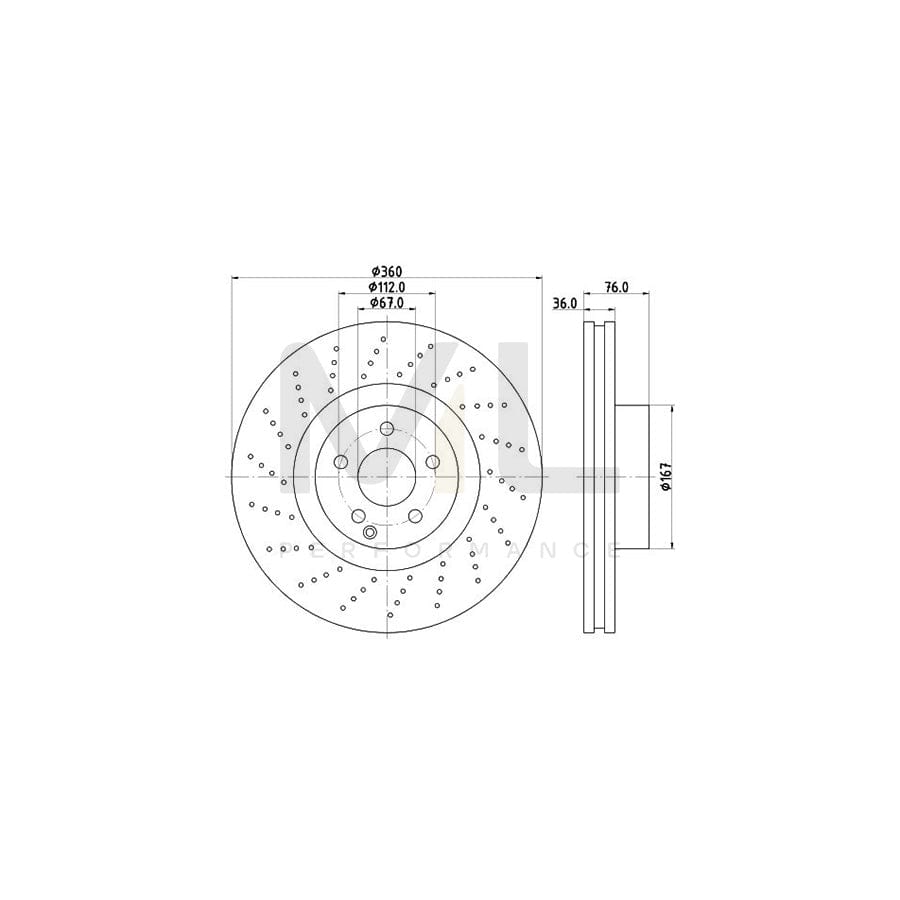 HELLA 8DD 355 110-181 Brake Disc suitable for MERCEDES-BENZ S-Class Internally Vented, Perforated, without wheel hub, without wheel studs | ML Performance Car Parts