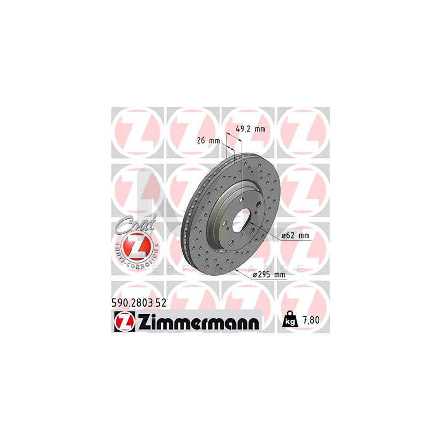 ZIMMERMANN SPORT COAT Z 590.2803.52 Brake Disc Externally Vented, Perforated, Coated, High-carbon  - 1 piece