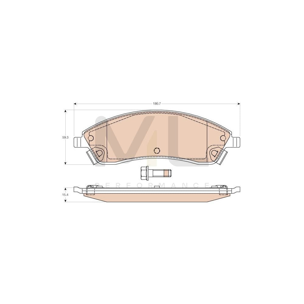 TRW Gdb4451 Brake Pad Set For Cadillac Srx (Gmt265) With Acoustic Wear Warning, With Brake Caliper Screws, With Accessories