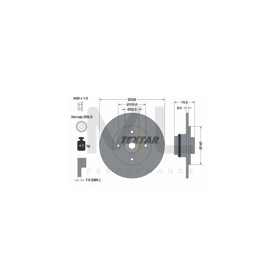 TEXTAR 92154000 Brake Disc Solid, with ABS sensor ring, with wheel bearing  - 1 piece