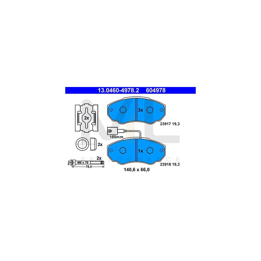 ATE 13.0460-4978.2 Brake pad set incl. wear warning contact, with brake caliper screws, with accessories