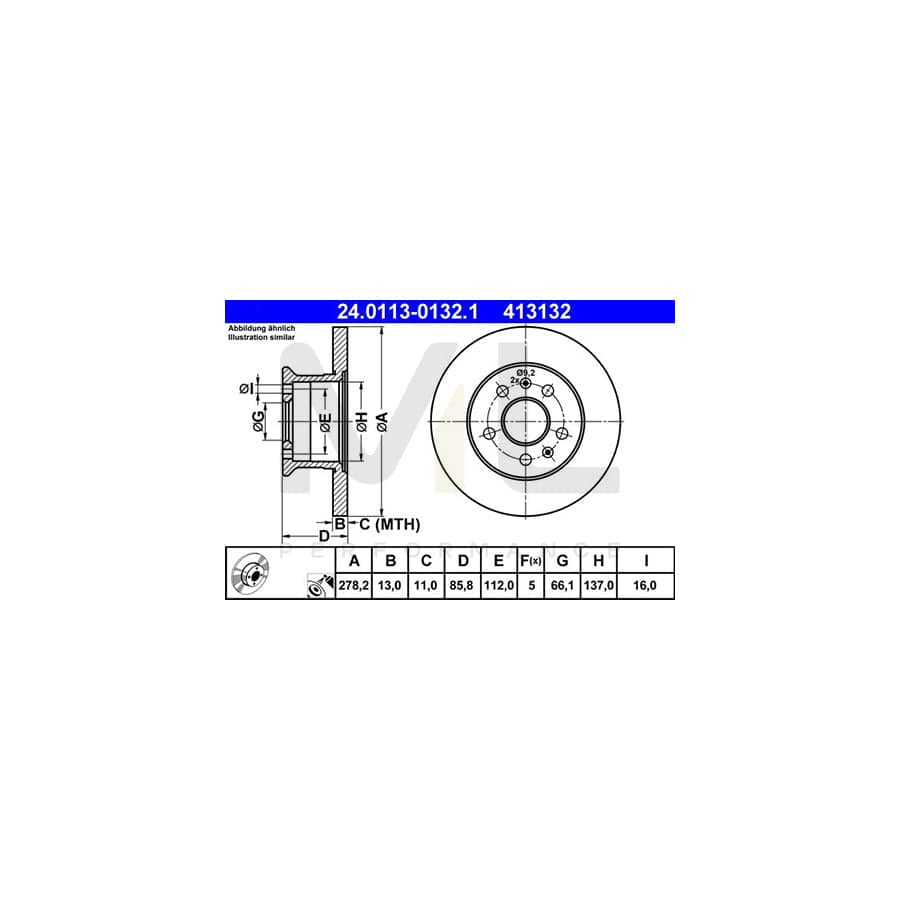 ATE 24.0113-0132.1 Brake Disc for VW TRANSPORTER Solid, Coated  - 1 piece
