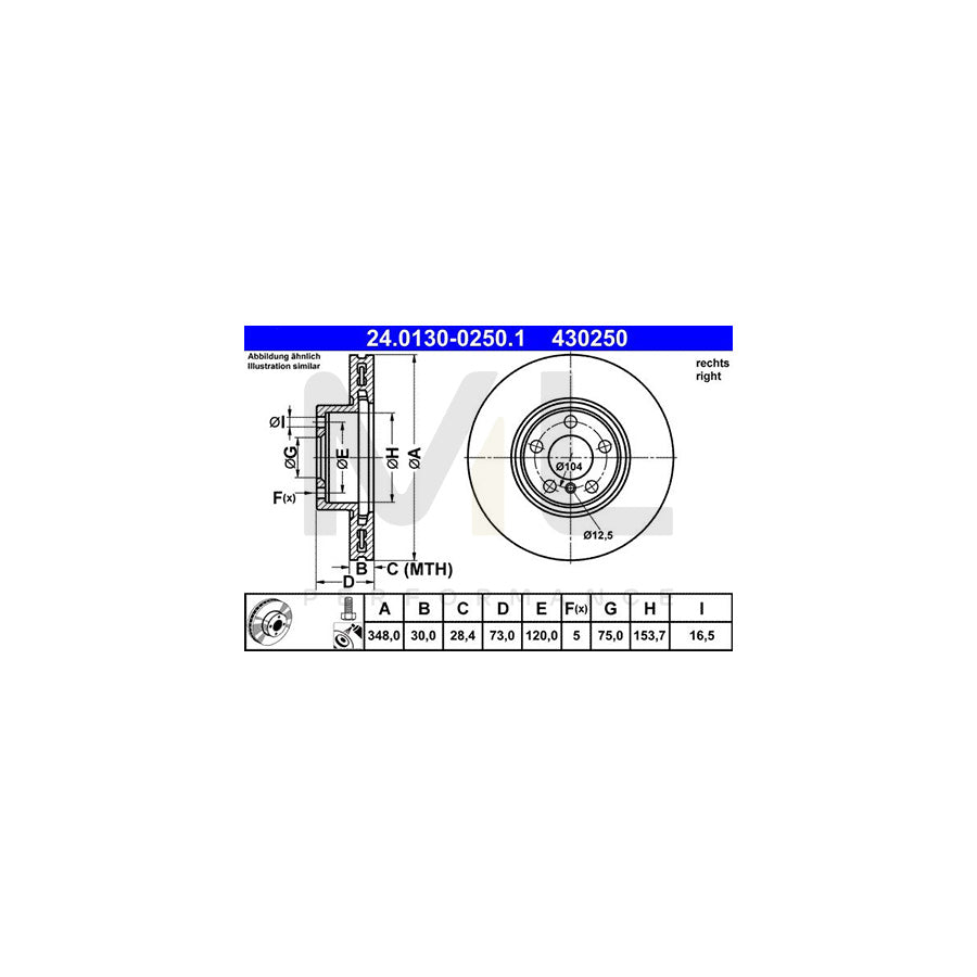ATE 24.0130-0250.1 Brake Disc for BMW X4 (F26) Vented, Coated, High-carbon, with bolts/screws