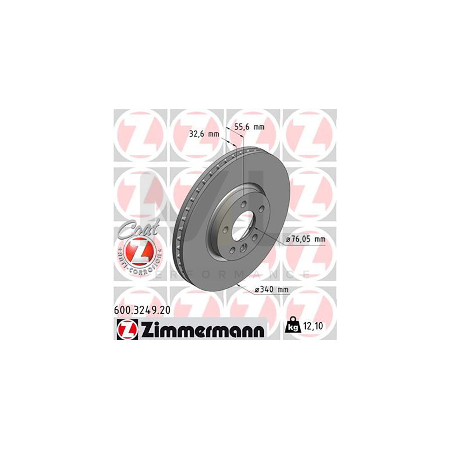ZIMMERMANN COAT Z 600.3249.20 Brake Disc Internally Vented, Coated, High-carbon  - 1 piece