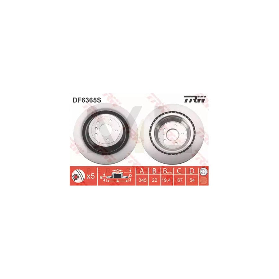 TRW DF6365S Brake Disc Vented, Painted, High-carbon  - 1 piece