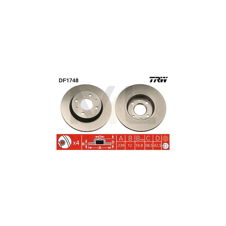 TRW DF1748 Brake Disc Solid, Painted  - 1 piece