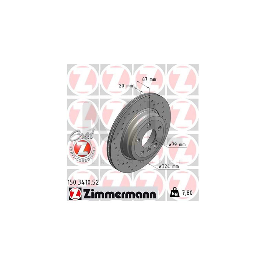 ZIMMERMANN SPORT COAT Z 150.3410.52 Brake Disc for BMW 7 (E65, E66, E67) Externally Vented, Perforated, Coated, High-carbon  - 1 piece