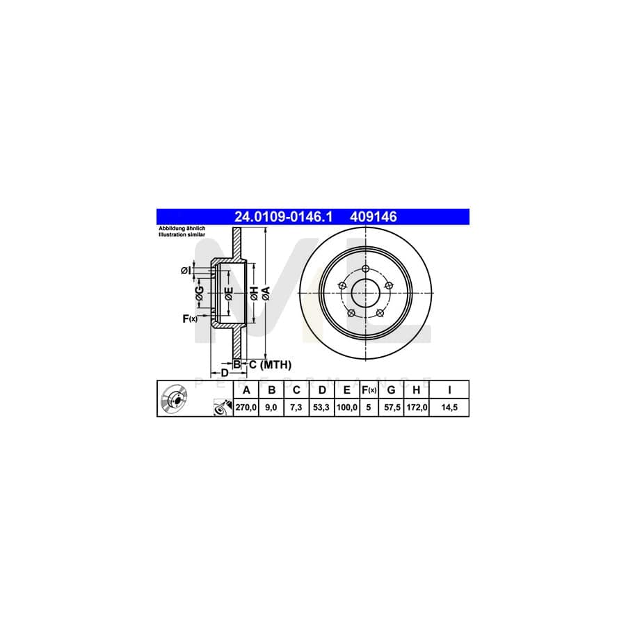 ATE 24.0109-0146.1 Brake Disc Solid, Coated  - 1 piece