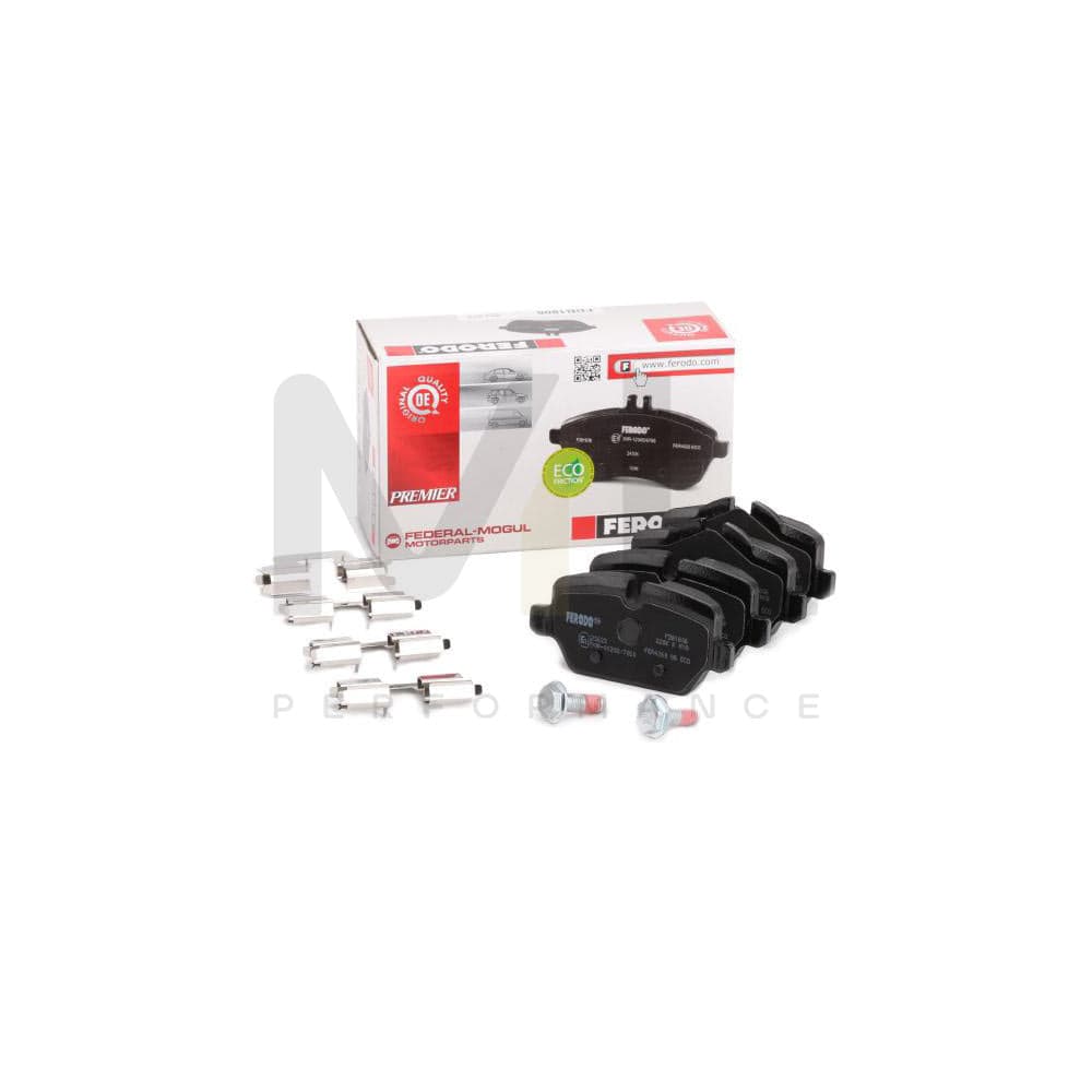 Ferodo Premier Eco Friction FDB1806 Brake Pad Set Prepared for Wear Indicator, With Brake Caliper Screws, With Piston Clip, With Accessories
