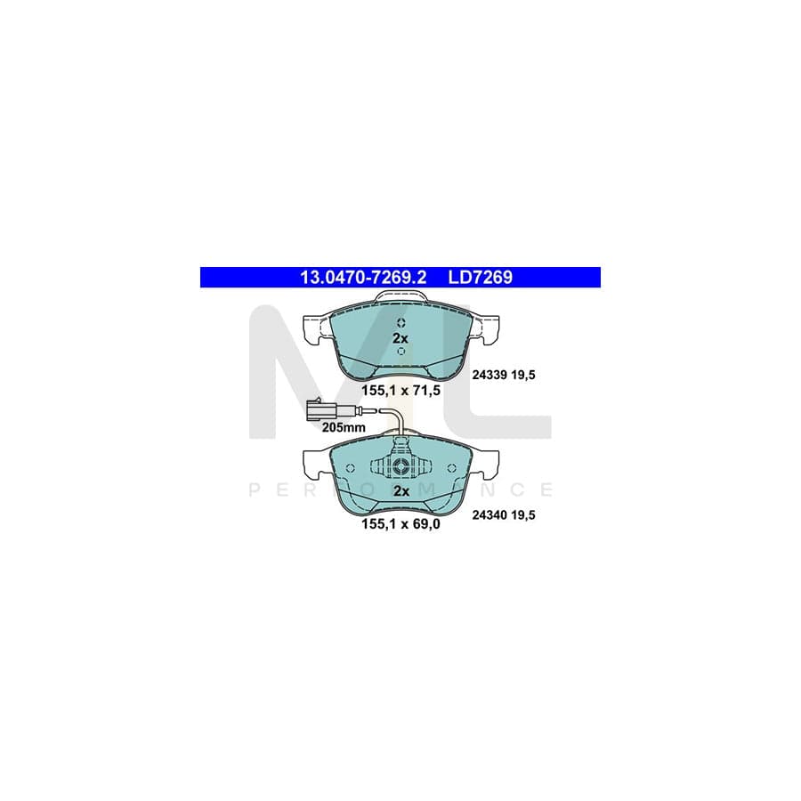 ATE Ceramic 13.0470-7269.2 Brake pad set for ALFA ROMEO GIULIETTA incl. wear warning contact