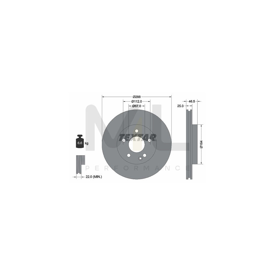 TEXTAR PRO+ 92287705 Brake Disc Internally Vented, Coated, High-carbon, without wheel hub, without wheel studs  - 1 piece