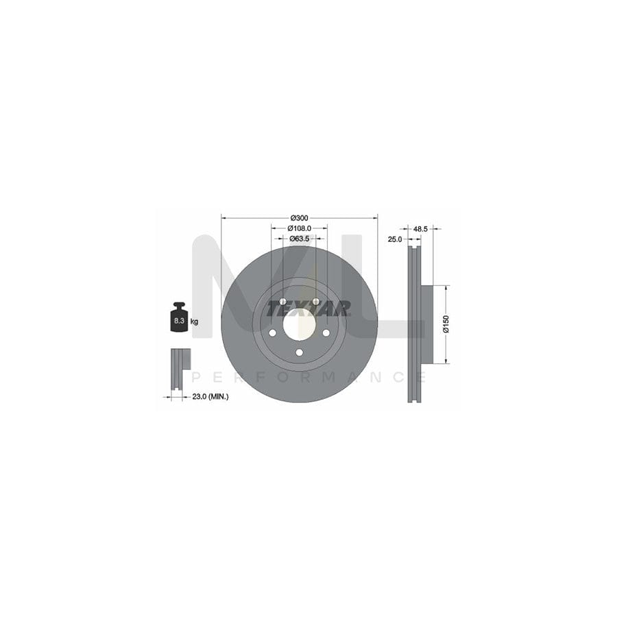 TEXTAR PRO 92141303 Brake Disc Internally Vented, Coated, without wheel hub, without wheel studs  - 1 piece
