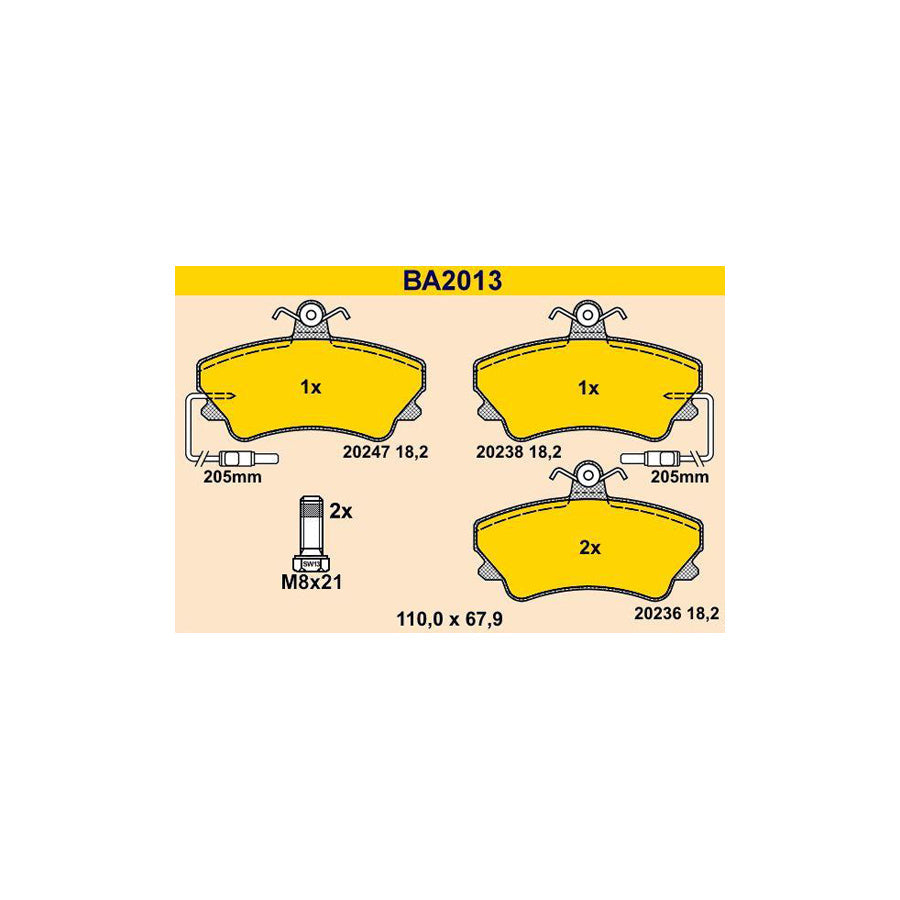 Barum Ba2013 Brake Pad Set for Renault Espace II (J63/S63)