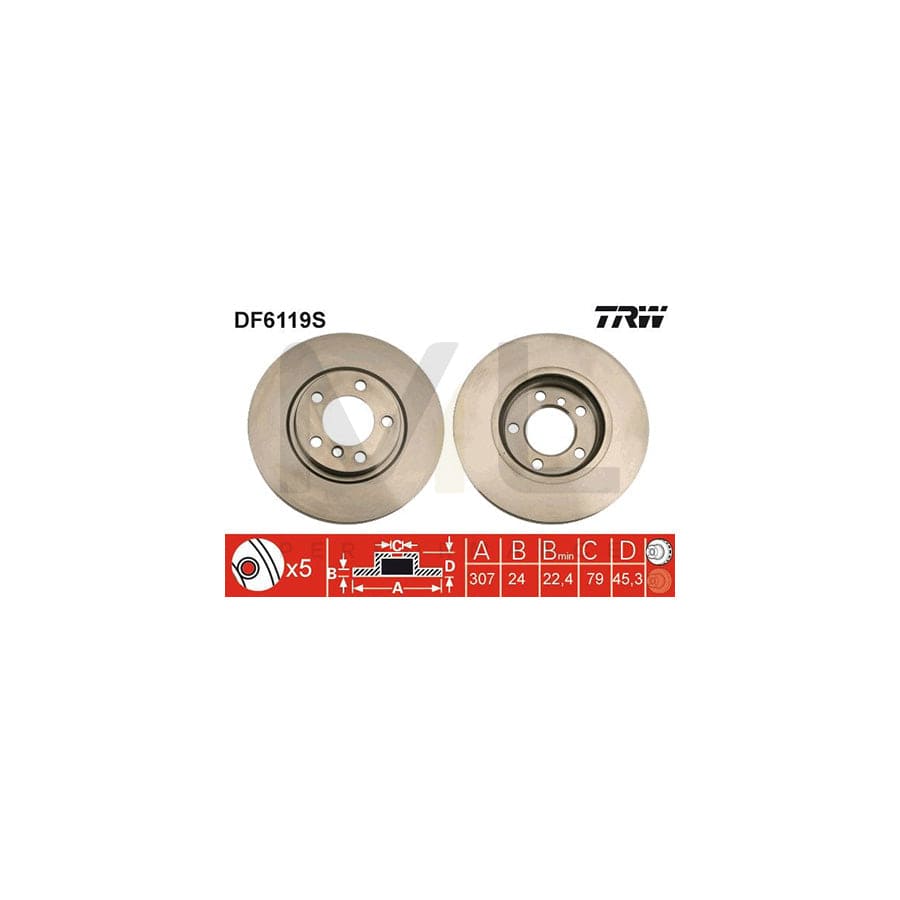 TRW DF6119S Brake Disc Vented, Painted, High-carbon  - 1 piece