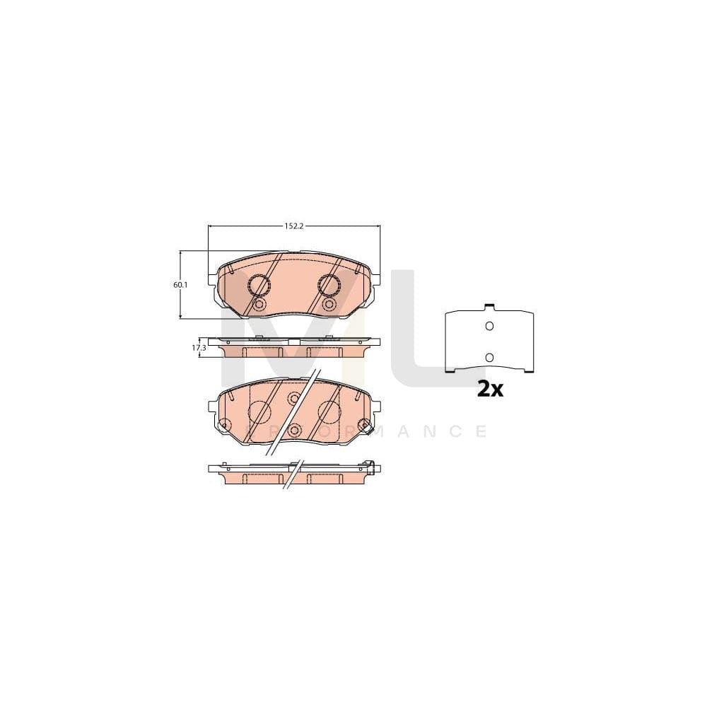 TRW Gdb2195 Brake Pad Set For Kia Sorento Iii (Um) With Acoustic Wear Warning, With Accessories